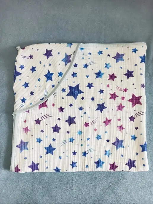 VERTA baby Полотенце детское с капюшоном муслиновое, синий, фото 5