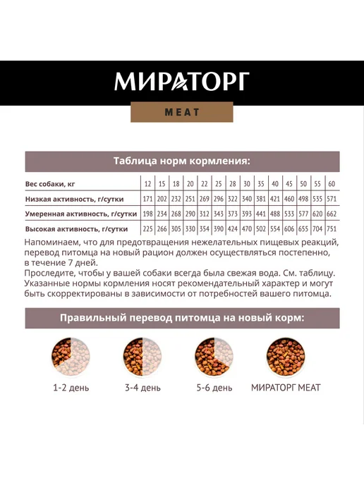 Сухой корм Мираторг Meat для собак, крупные, средние, говядина, 1,1 кг, фото 4