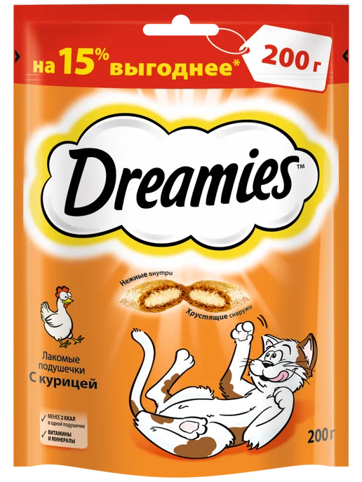 DREAMIES Лакомство для кошек, подушечки c курицей 8х200 гр, 200 г, фото 2