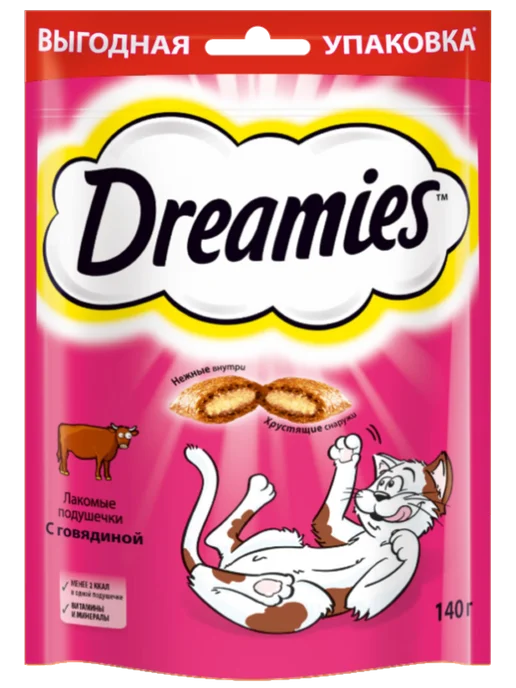 DREAMIES Лакомство для взрослых кошек, подушечки с говядиной 12х140гр, 140 г, фото 2