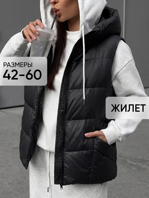 Kera Жилет утепленный стеганый с капюшоном, черный, фото 2
