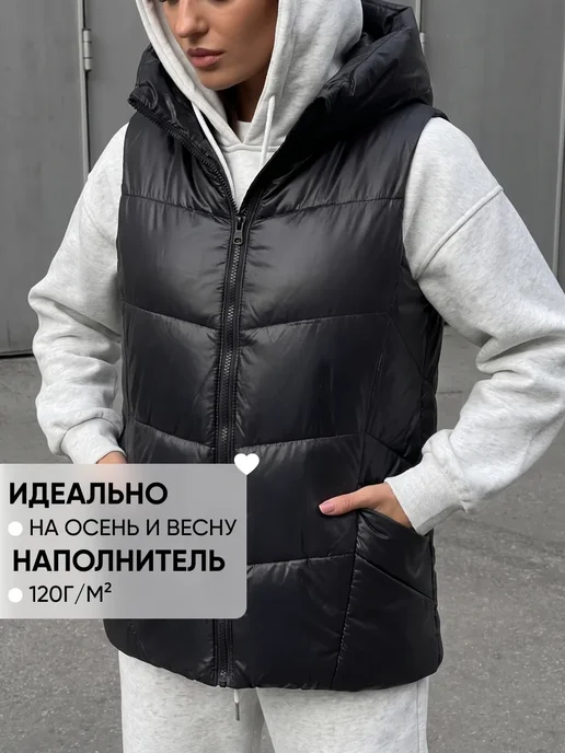 Kera Жилет утепленный стеганый с капюшоном, черный, фото 5