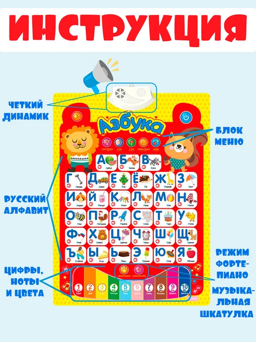 FivePlus Азбука говорящая алфавит плакат обучающий для малышей, красный, фото 3