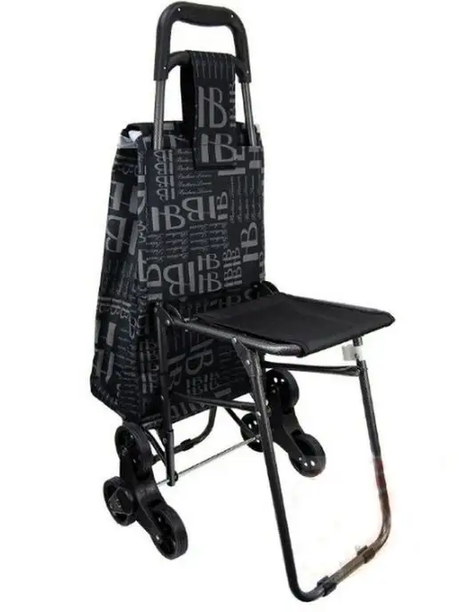 Сумка-тележка трехколесная со стулом, серый, фото 5