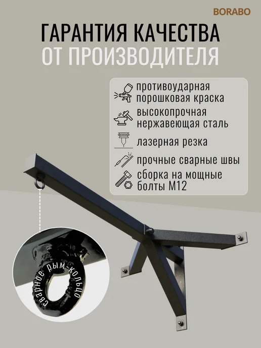BORABO Кронштейн для груши боксерской на стену, разборный, черный, фото 3