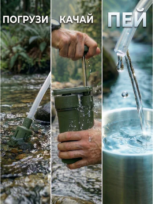 Sventovit Походный туристический фильтр для воды, очистка из реки, зеленый, фото 4