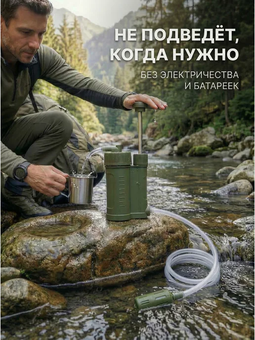 Sventovit Походный туристический фильтр для воды, очистка из реки, зеленый, фото 8