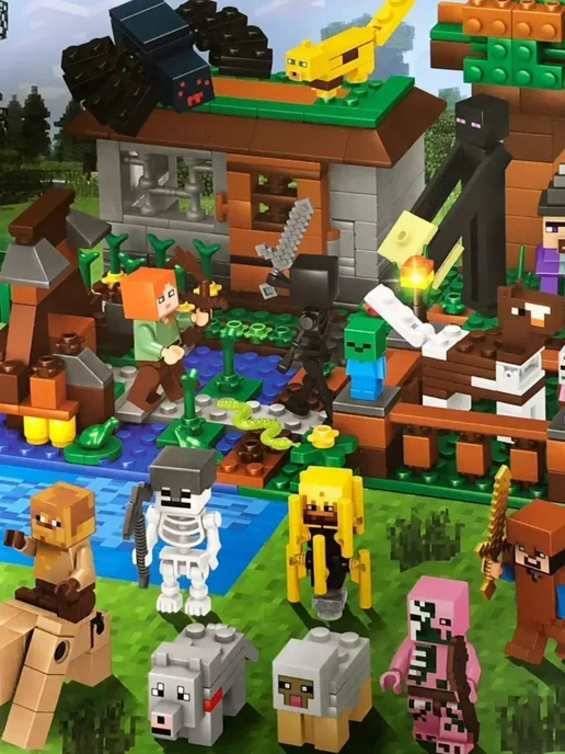 LEGO Конструктор Minecraft Майнкрафт Дом компания Стива Все Герои, синий, фото 7
