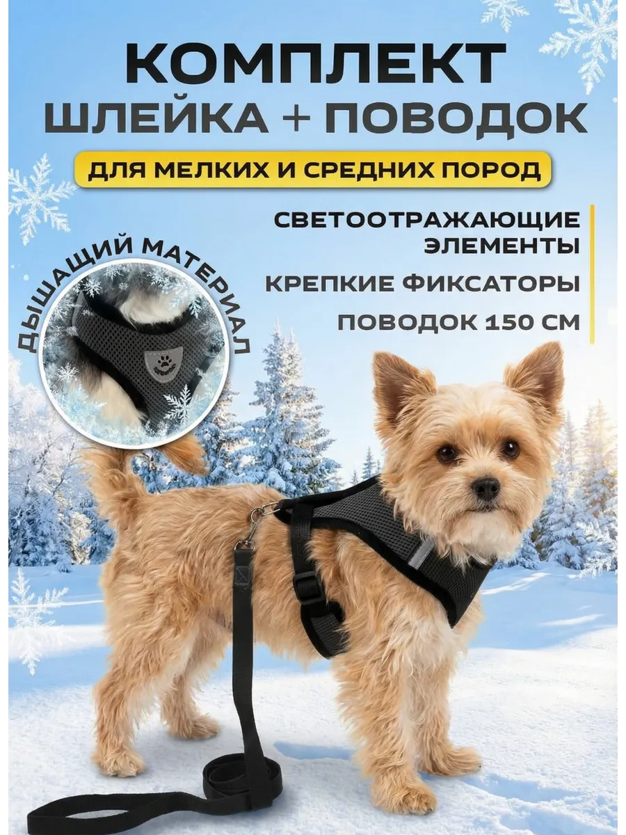 Шлейка с поводком для собак и кошек