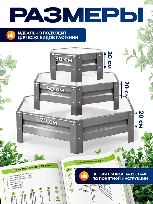 Северные грядки Клумба садовая многоярусная оцинкованная для дачи, серый, фото 2