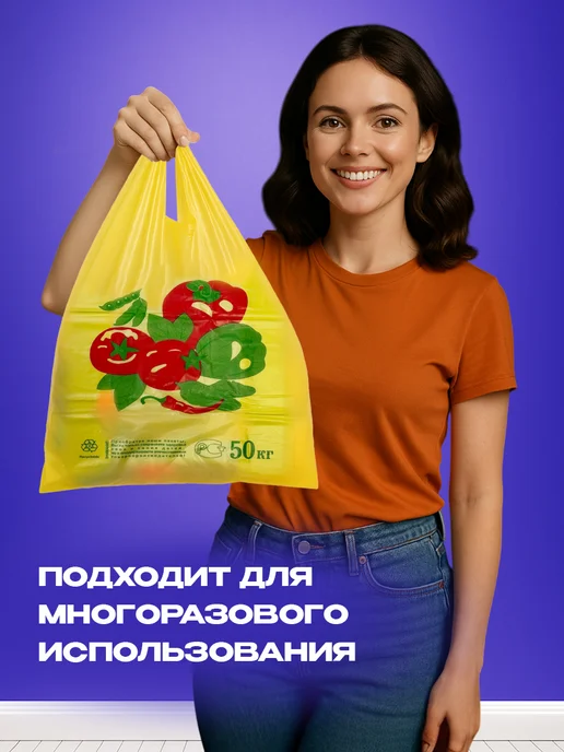 Пакет майка Овощи 30х55 см 100 шт, 30x55 см, 100 шт, фото 4