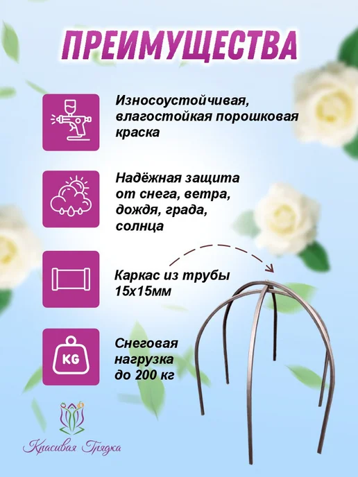 Красивая грядка Дуги для укрытия роз на зиму 83х93 см, 83x93 см, фото 7