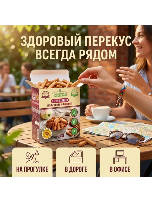Белевская кондитерская мануфактура Хрустишки яблочные с вишней без добавления сахара 200г, 200 г, фото 6