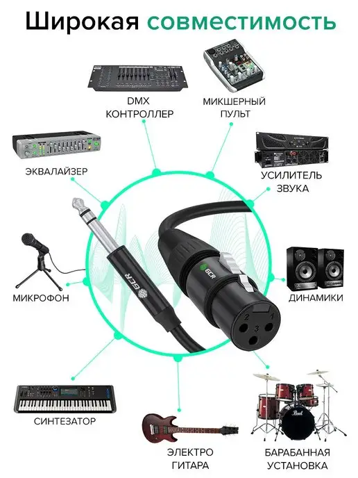 GCR Кабель микрофонный stereo jack 6,35mm, 3 м, фото 6