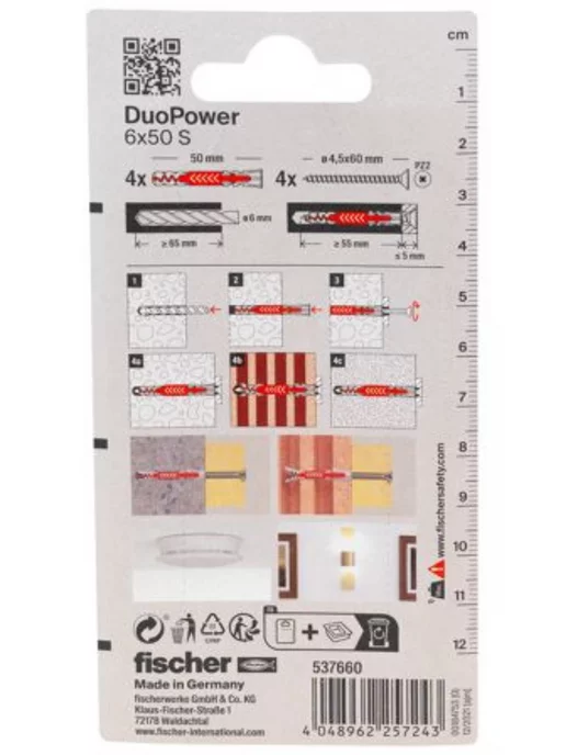 Fischer Универсальный дюбель DUOPOWER 6х30 100шт, 6x50, 4 шт, фото 6