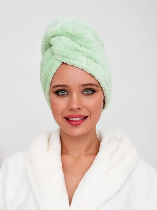 Bath_fashion Полотенце для сушки волос (двусторонняя чалма) микрофибра, зеленый