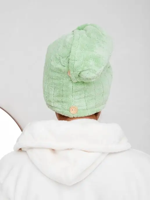 Bath_fashion Полотенце для сушки волос (двусторонняя чалма) микрофибра, зеленый, фото 3