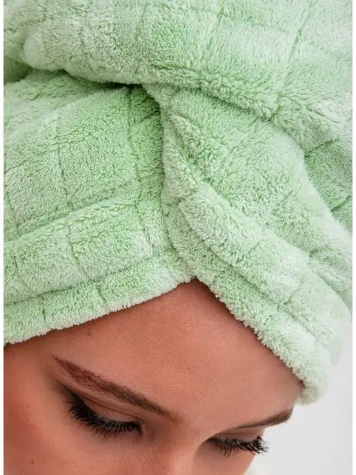 Bath_fashion Полотенце для сушки волос (двусторонняя чалма) микрофибра, зеленый, фото 5