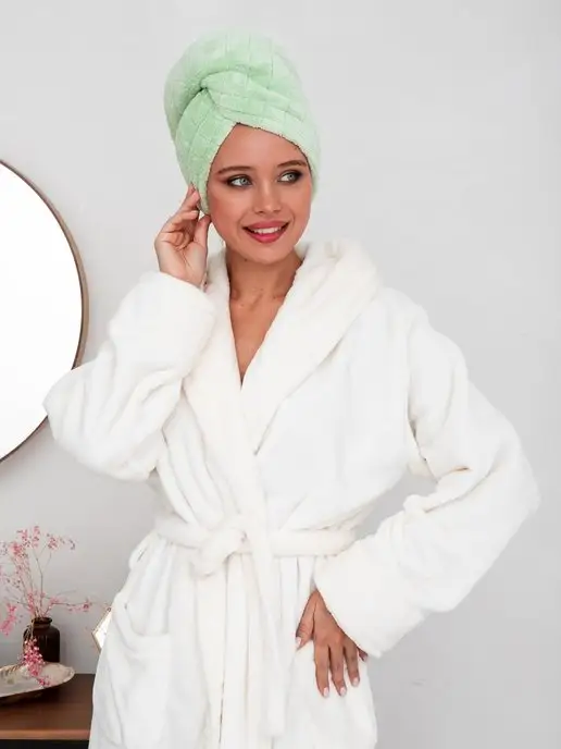 Bath_fashion Полотенце для сушки волос (двусторонняя чалма) микрофибра, зеленый, фото 6