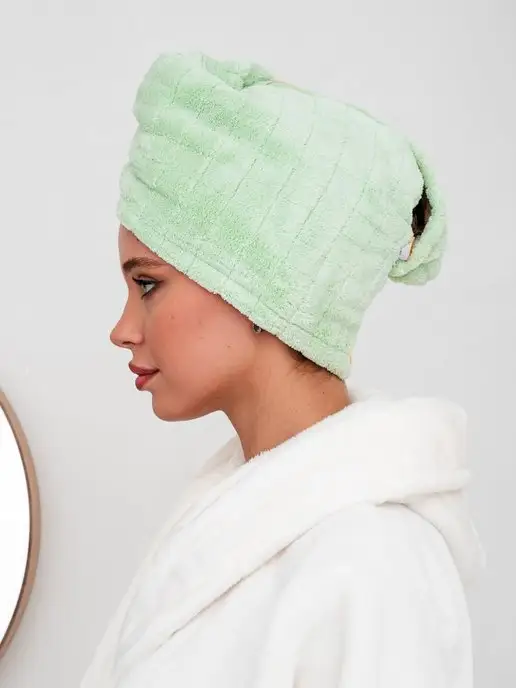 Bath_fashion Полотенце для сушки волос (двусторонняя чалма) микрофибра, зеленый, фото 7