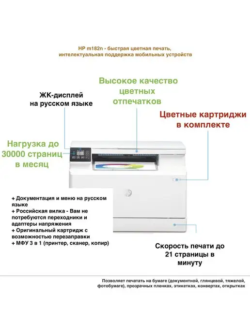 HP M182n + Перезаправляемые картриджи + МФУ HP Color Laser MFP M182n