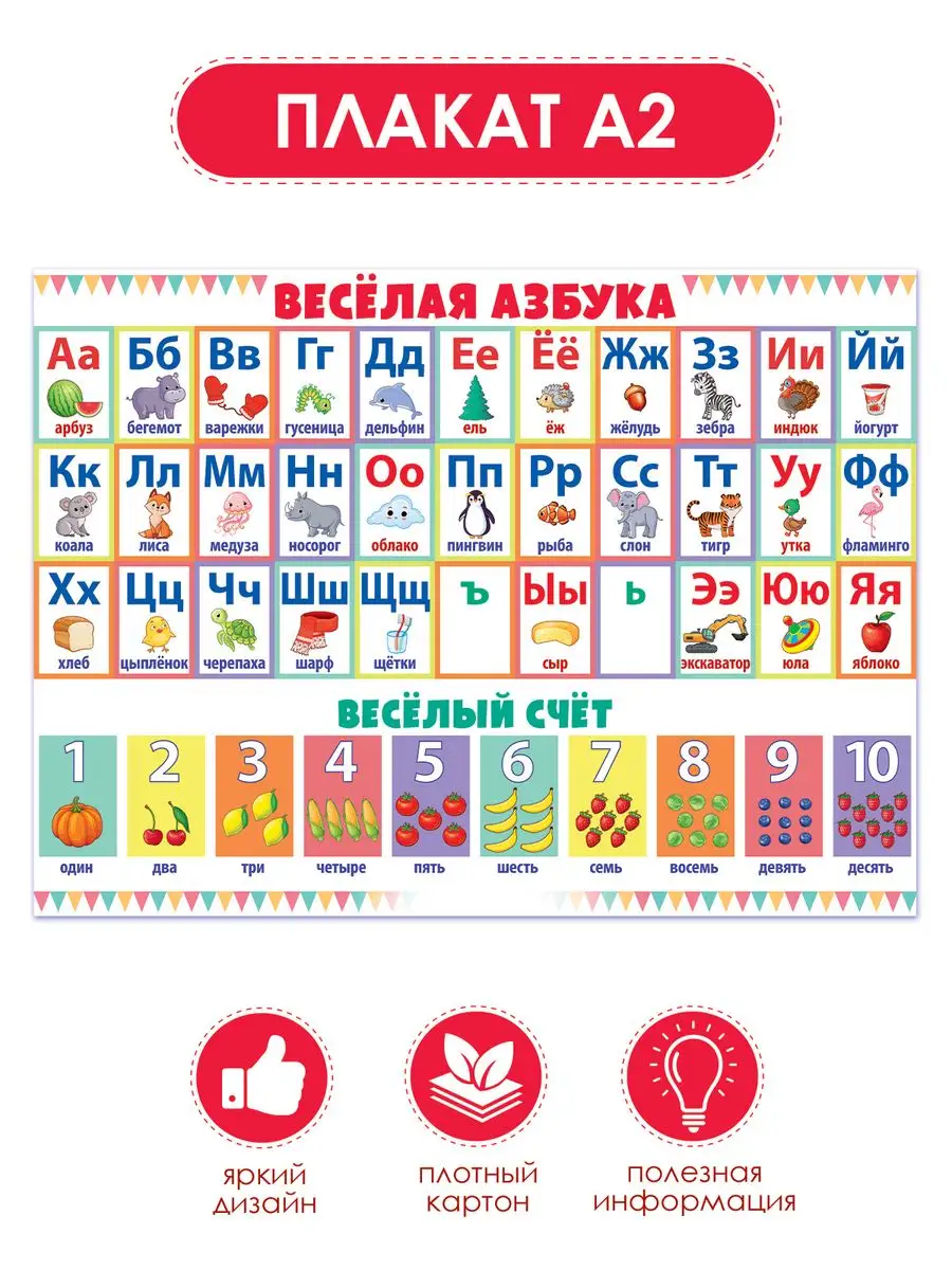 Плакат Азбука и счёт алфавит обучающий детский картон А2 ТМ Открытая  планета 105454246 купить за 224 ₽ в интернет-магазине Wildberries