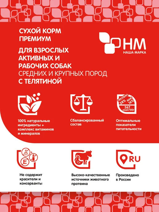 Сухой корм НАША МАРКА Активных для собак, крупные, средние, 18 кг, фото 4