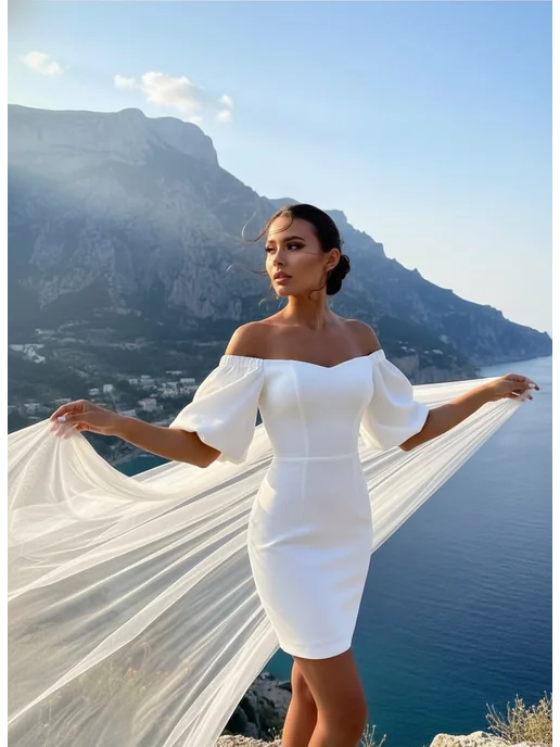 VESNA DRESS Платье свадебное вечернее короткое, белый, фото 3