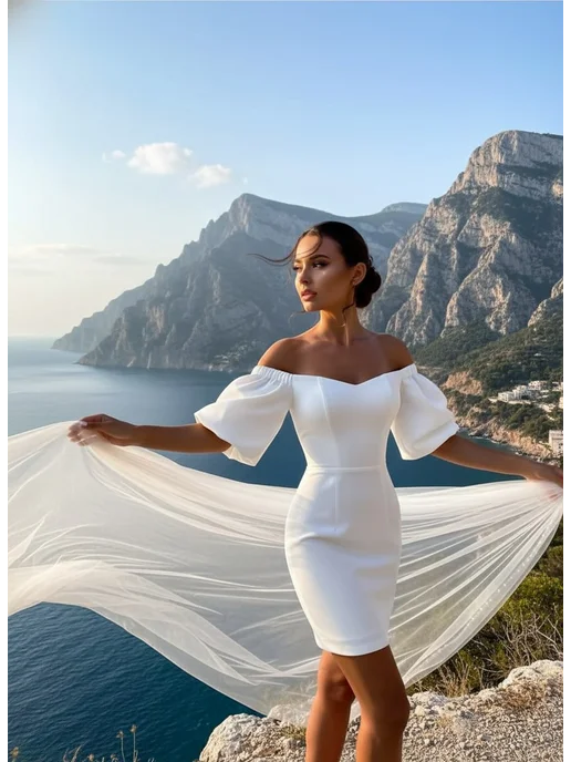 VESNA DRESS Платье свадебное вечернее короткое, белый, фото 7