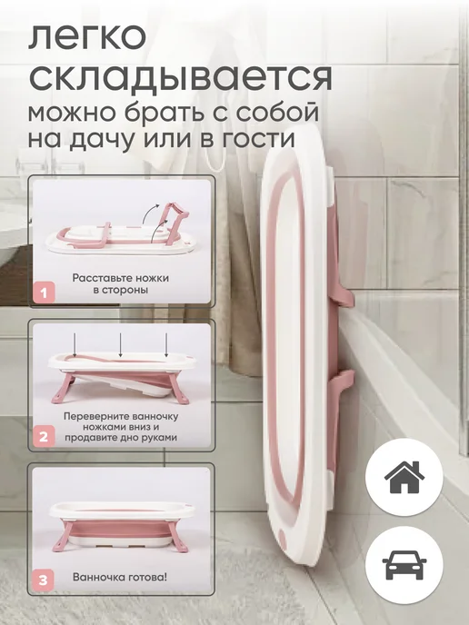 Solmax&Kids Ванночка для купания новорожденных складная, розовый, фото 6