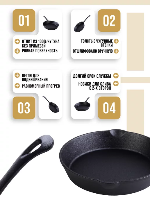 Сковорода чугунная 19 см - фото 9