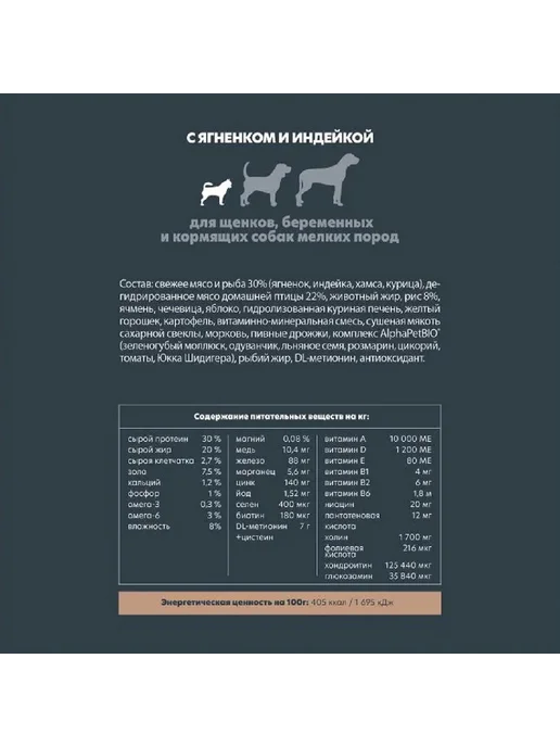 Сухой корм AlphaPet для собак, мелкие, щенки, индейка, ягненок, 1,5 кг, фото 3
